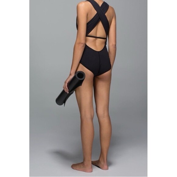 lululemon athletica Tops - Lululemon City One-Piece bodysuit Womens L/XL Black Cross Back Open Back Yoga